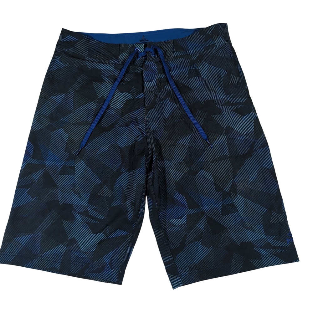 Prana Board Shorts Mens 32 Blue Geometric Abstract Quick Dry UPF 50+ Swim Trunks